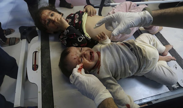 Wounded Palestinian children receive treatment at the al-Shifa hospital, following Israeli airstrikes on Gaza City, central Gaza Strip on Oct. 23, 2023. (AP)