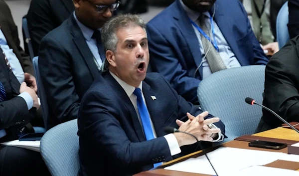 Israeli Foreign Minister Eli Cohen speaks during a Security Council meeting at United Nations headquarters, Tuesday, Oct. 24, 2023. (AP)