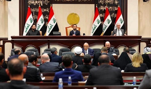 In this Sunday, Jan. 5, 2020 photo, released by the Iraqi Parliament Media Office, shows Iraqi Parliament Speaker Mohammad al-Halbousi, heading a session of parliament in Baghdad, Iraq.(AP)