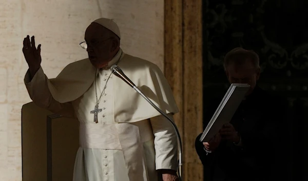 Pope Francis delivers a blessing during the weekly general audience in St. Peter's Square, at the Vatican, Wednesday, Nov. 15, 2023. (AP)