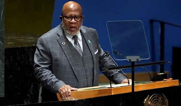 UN General Assembly President Dennis Francis delivers his closing remarks to the 78th session of the United Nations General Assembly, Tuesday, Sept. 26, 2023. (AP)