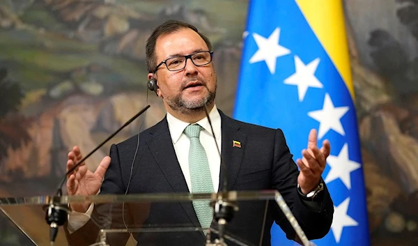 Venezuela's Foreign Minister Yvan Gil Pinto speaks during a joint press conference with Russian Foreign Minister Sergey Lavrov in Moscow, Russia, on Thursday, Nov. 16, 2023 (AP)