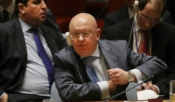 Russian Ambassador to the United Nations Vassily Nebenzia addresses the assembly during a UN Security Council meeting on the situation in Syria at the United Nations on March 12, 2018 in New York City. (Getty Images/AFP)