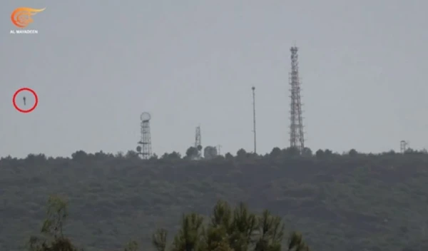 The Burkan rocket about to hit the Israeli occupation’s Jal Al-Alam site, occupied site, occupied Palestine, November 4, 2023 (screen grab)