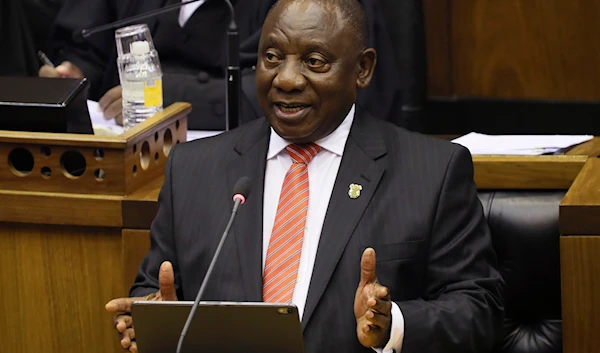 South African President Cyril Ramaphosa delivers his State of the Nation Address in Cape Town, South Africa. Ramaphosa on Thursday Aug. 27, 2020. (AP)