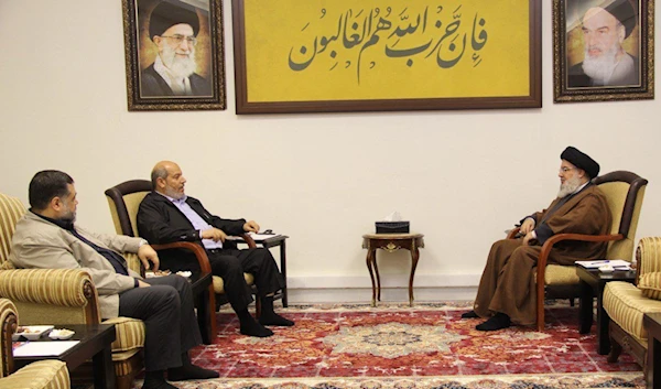 Hezbollah Secretary-General, Sayyed Hassan Nasrallah hosted the official responsible for Arab and Islamic relations and the Deputy Head of Hamas Movement in the Gaza Strip, Khalil Al-Hayya. (Hezbollah media office)