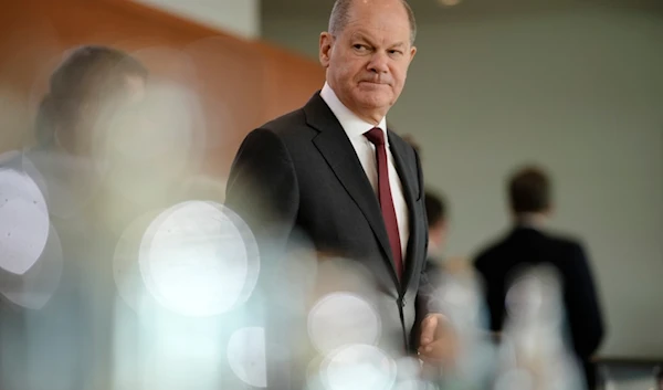 German Chancellor Olaf Scholz arrives for the cabinet meeting at the chancellery in Berlin, Germany, Wednesday, Nov. 22, 2023. (AP Photo/Markus Schreiber)