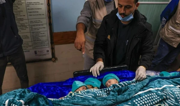 Newborns taken out of incubators that could not be kept running in Gaza's Al-Shifa hospital due to total Israeli blockade and constant raids. (AFP via Getty Images)