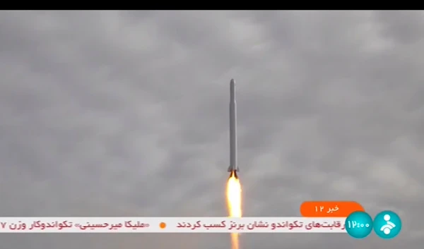 This frame grab from video aired by Iranian state television on Wednesday, Sept. 27, 2023, shows what Iran's Communication Minister Isa Zarepour said is a Noor-3 satellite being launched from an undisclosed location, in Iran (AP)