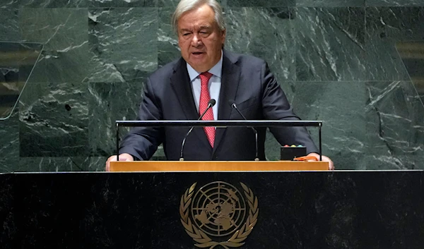 UN Secretary General Antonio Guterres addresses the 78th session of the United Nations General Assembly, Sept. 19, 2023 (AP)