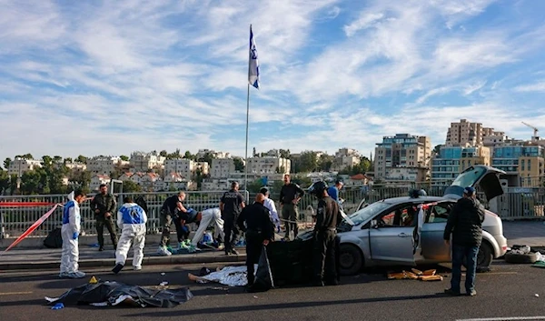 Site of the ramming shooting operation in Occuppied Al-Quds, Thursday 30 Novemeber (social media)