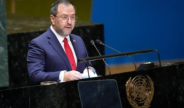 Venezuela's Foreign Minister Yvan Gil Pinto addresses the 78th session of the United Nations General Assembly, Saturday, Sept. 23, 2023, at United Nations headquarters. (AP)