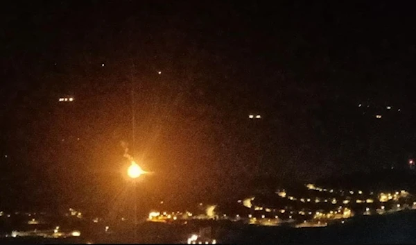 The occupation throws illuminating shells into the 'Metula' settlement airspace after targeting it. (Social media)