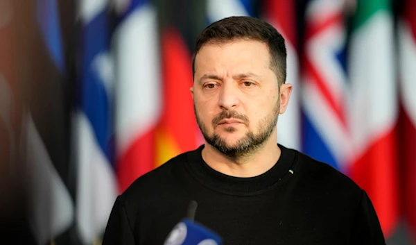 Ukraine's President Volodymyr Zelenskyy addresses a media conference prior to a meeting of NATO defense ministers at NATO headquarters in Brussels, Wednesday, Oct. 11, 2023. (AP)