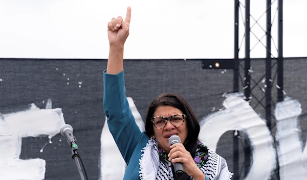 Rep. Rashida Tlaib, D-Mich., speaks during a rally at the National Mall during a pro-Palestinian demonstration in Washington, Friday, Oct. 20, 2023. (AP)