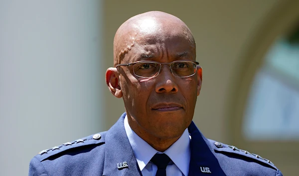 U.S. Air Force Chief of Staff Gen. CQ Brown, Jr., listens as President Joe Biden speaks in the Rose Garden of the White House in Washington, Thursday, May 25, 2023 (AP)