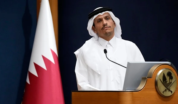 Qatar's Prime Minister and Foreign Minister Mohammed bin Abdulrahman Al Thani listens a question with U.S. Secretary of State Antony Blinken in Doha, Qatar, Friday Oct. 13, 2023. (AP)