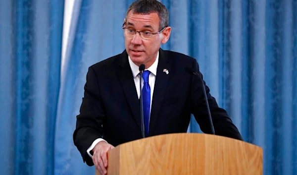 Mark Regev delivers a speech at the annual Holocaust Memorial Commemoration event on jan. 23, 2019 (AP)