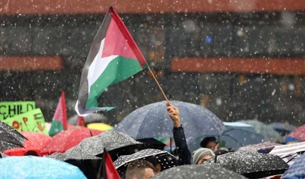 A photo from a demonstration in Sarajevo the capital of Bosnia in support for Palestine in solidarity with Gaza. (X/Act4Pal1)