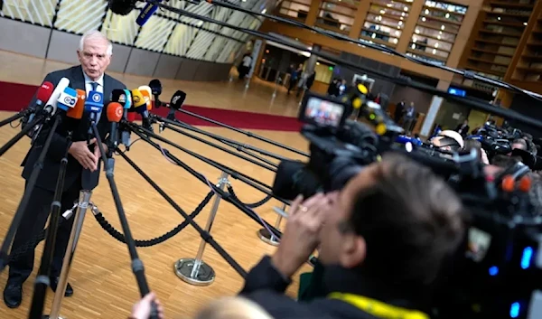 European Union foreign policy Chief Josep Borrell speaks with the media as he arrives for an EU summit at the European Council building in Brussels, Thursday, Dec. 14, 2023. (AP)