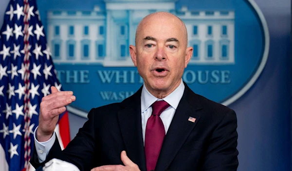 In this Monday, March 1, 2021 photo, Homeland Security Secretary Alejandro Mayorkas speaks during a press briefing at the White House in Washington. (AP)