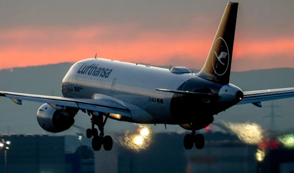 A Lufthansa aircraft lands at the airport in Frankfurt, Germany, Tuesday, Sept. 26, 2023. (AP)