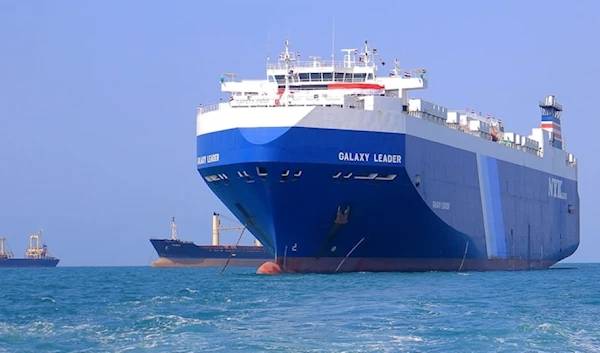 A picture shows the Galaxy leader cargo ship, approaching the port in the Red Sea off Yemen’s province of Hodeida. (AFP)