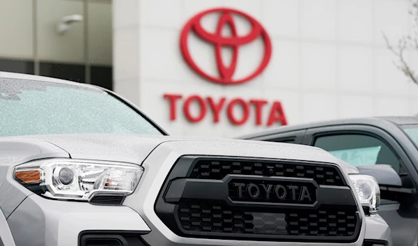 A logo of Toyota Motor Corp. is seen at its dealership in Lakewood, Colo., on March 21, 2021. (AP)