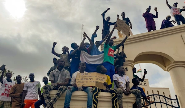 Supporters of Niger's ruling junta gather at the start of a protest called to fight for the country's freedom and push back against foreign interference in Niamey, Niger, Aug. 3, 2023 (AP)