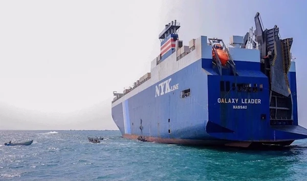 The picture shows a cargo ship, the Galaxy Leader, seized by Yemen’s Armed Forces at a port on the Red Sea on November 22, 2023.