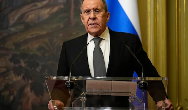 Russian Foreign Minister Sergey Lavrov attends a joint news conference with Belarusian Foreign Minister Sergei Aleinik following their talks in Moscow, Russia, Friday, Dec. 15, 2023. (AP)