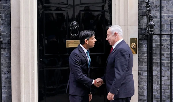 Britain's Prime Minister Rishi Sunak with Israeli Prime Minister Benjamin Netanyahu at 10 Downing Street in London, March 24, 2023. (AP)