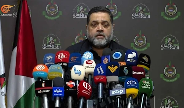 Hamas politburo member Osama Hamdan delivers a public address on December 23, 2023 (Screengrab)