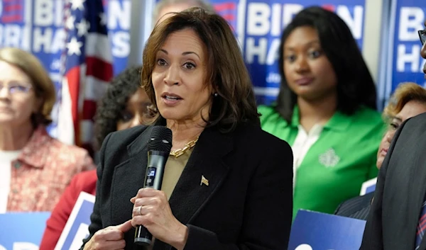 Vice President Kamala Harris speaks to supporters after filing President Joe Biden's paperwork to appear on South Carolina's 2024 Democratic presidential primary on Nov. 10, 2023  (AP)