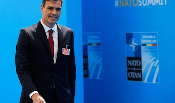 Spanish Prime Minister Pedro Sanchez arrives for a summit of heads of state and government at NATO headquarters in Brussels on Wednesday, July 11, 2018 (AP)