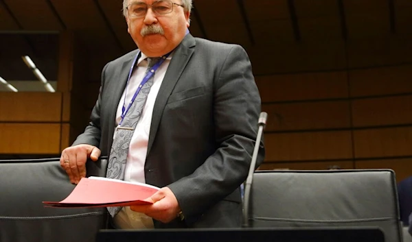 Russian Permanent Representative to the IAEA Mikhail Ulyanov arrives for an IAEA Board of Governors meeting in Vienna, Austria, February 6, 2023 (AP)