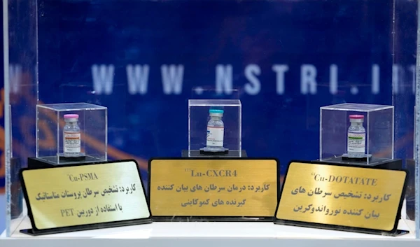 Iran's domestically-developed nuclear medicines are unveiled in an exhibition of the country's nuclear achievements, in Tehran, Iran, Tuesday, Dec. 12, 2023  (AP Photo/Vahid Salemi)