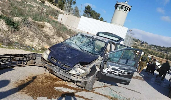 Picture taken after the car ramming operation a settlement near occupied al-Khalil on Dec. 29,2023 (Social Media)