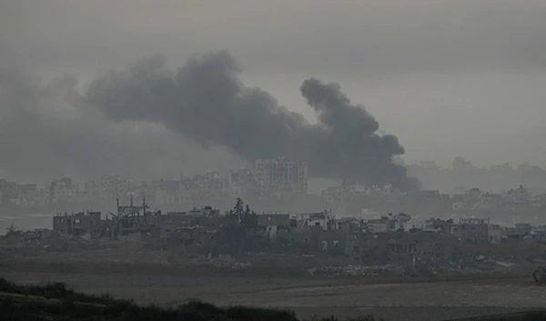 Smoke rises following an Israeli bombardment in the Gaza Strip, as seen from the southern occupied territories on Monday, Dec. 4, 2023. (AP Photo/Ohad Zwigenberg)