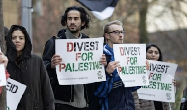 Protesters gather in London in support of the Boycott, Divestment and Sanctions movement for Palestinian rights. (Palestine Solidarity Campaign)