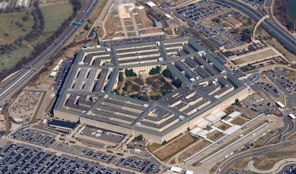 The Pentagon is seen from Air Force One as it flies over Washington, March 2, 2022. (AP)