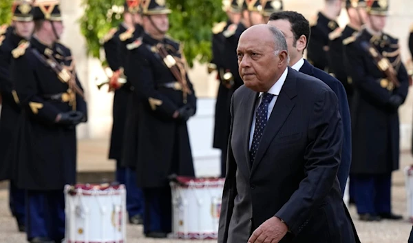 Egyptian Foreign Affairs Minister Sameh Shoukry arrives at the Elysee Palace, in Paris, Thursday, Nov. 9, 2023. (AP)