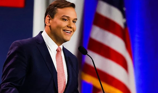 US Rep.-elect George Santos speaks at the Republican Jewish Coalition Annual Leadership Meeting in Las Vegas on November 19, 2022. (AFP)