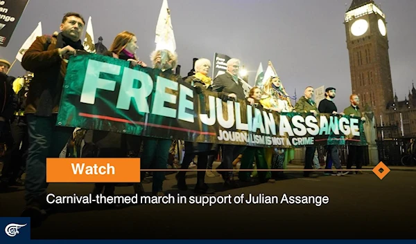 Carnival-themed march in support of Julian Assange