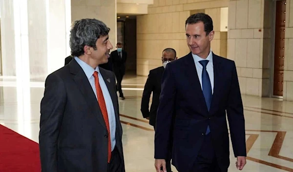 Syrian President Bashar Al-Assad meets with United Arab Emirates Foreign Minister Sheikh Abdullah bin Zayed in Damascus, Syria, November 9, 2021 (Syrian Presidency)