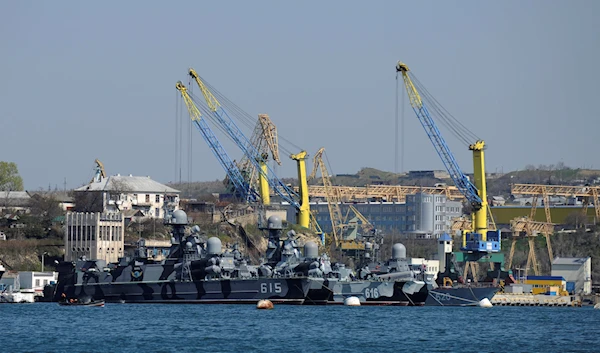 Russian Black Sea fleet ships are anchored in one of the bays of Sevastopol, Crimea, March 31, 2014 (AP Photo, File)