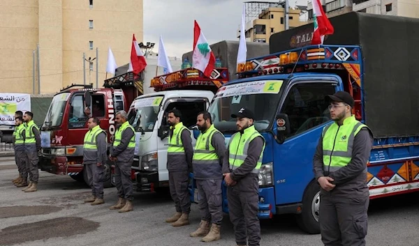 First Hezbollah aid convoy arrives in Latakia. February 13, 2023. (AFP)