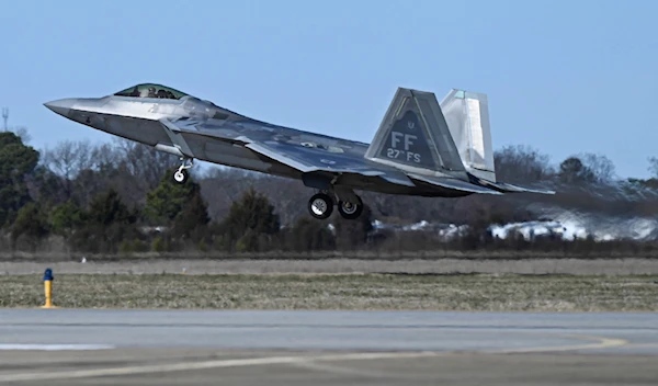 This photo provided by the U.S. Air Force shows a U.S. Air Force pilot taking off in an F-22 Raptor at Joint Base Langley-Eustis, Va., Saturday, Feb. 4, 2023 (Airman 1st Class Mikaela Smith/U.S. Air Force via AP)