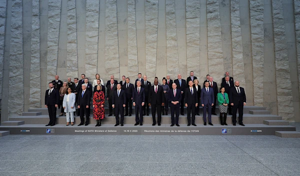 NATO Defense ministers pose for a group photo at the alliance headquarters in Brussels, Wednesday, Feb. 15, 2023 (AP Photo/Olivier Matthys)