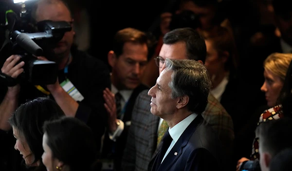 US Secretary of State Antony Blinken, arrives at a panel with his Ukrainian counterpart, Dmytro Kuleba, and German counterpart Annalena Baerbock, at the Munich Security Conference in Munich, Germany, February 18, 2023 (AP Photo)